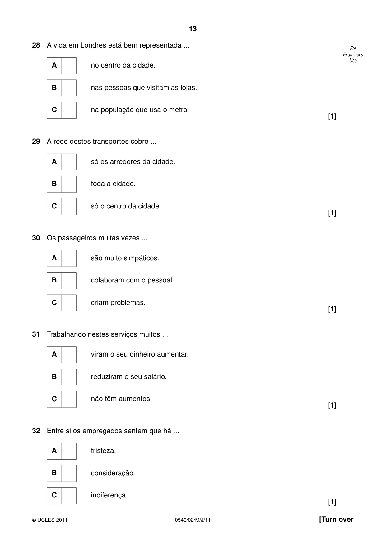 Cambridge IGCSE Portuguese - Foreign Language 0540 2011 May/June Paper 2 · Variant 1 question paper, page 13 of 20