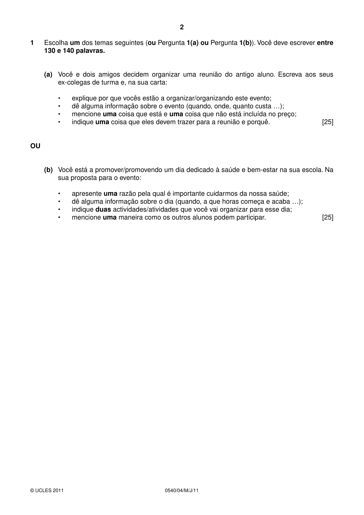 Cambridge IGCSE Portuguese - Foreign Language 0540 2011 May/June Paper 4 · Variant 1 question paper, page 2 of 4