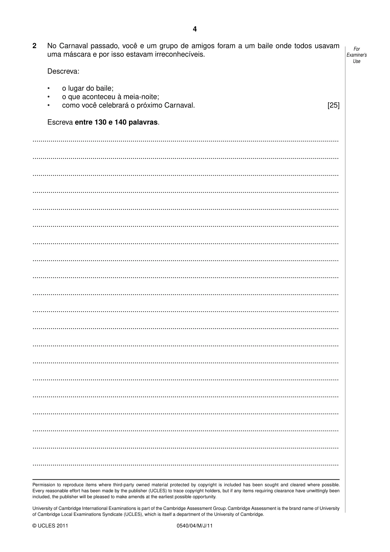 Cambridge IGCSE Portuguese - Foreign Language 0540 2011 May/June Paper 4 · Variant 1 question paper, page 4 of 4