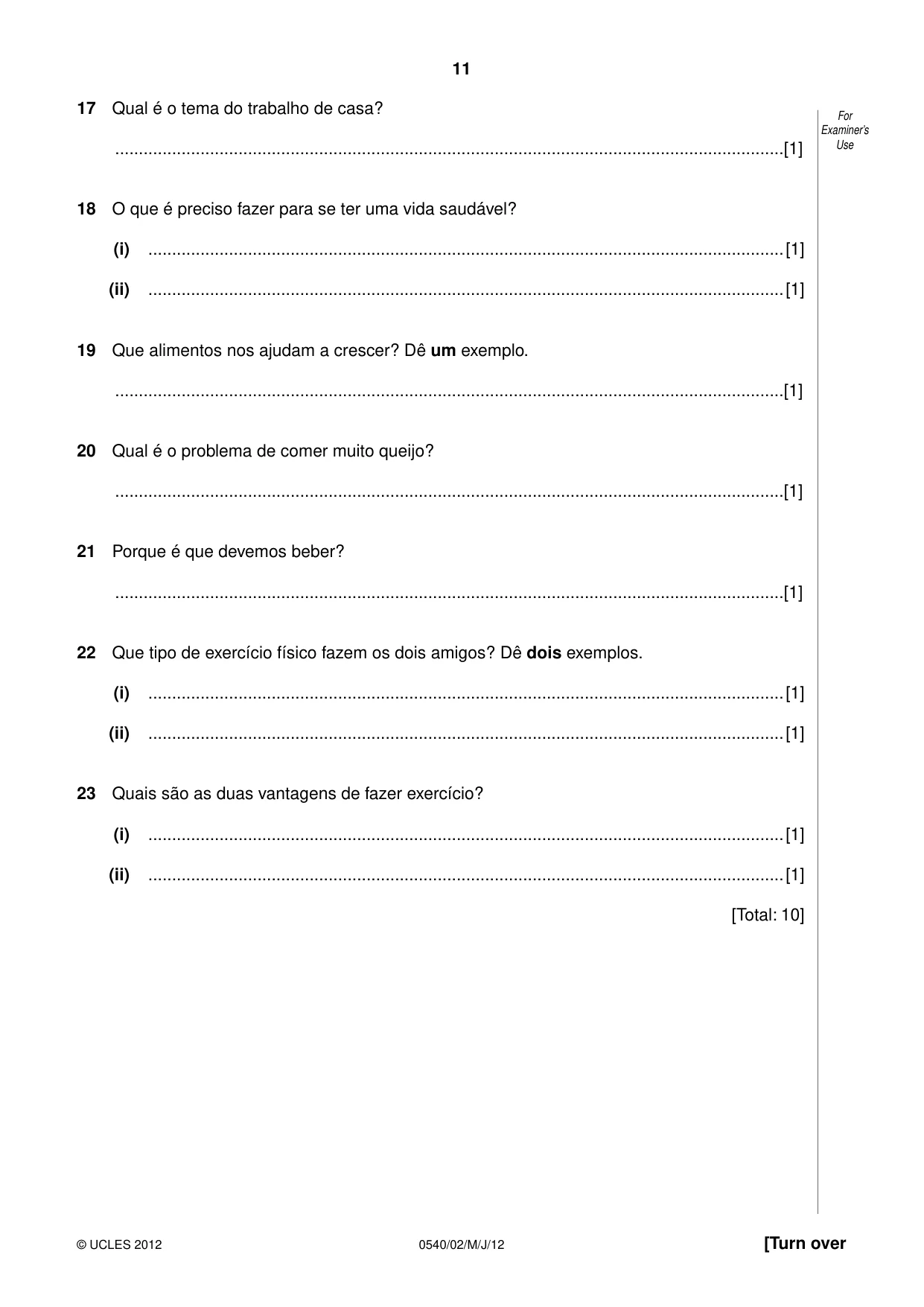 Cambridge IGCSE Portuguese - Foreign Language 0540 2012 May/June Paper 2 · Variant 1 question paper, page 11 of 20