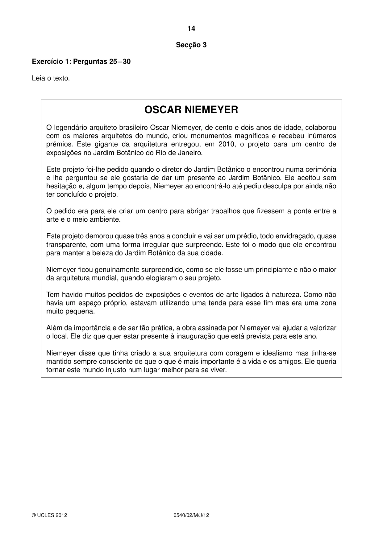Cambridge IGCSE Portuguese - Foreign Language 0540 2012 May/June Paper 2 · Variant 1 question paper, page 14 of 20