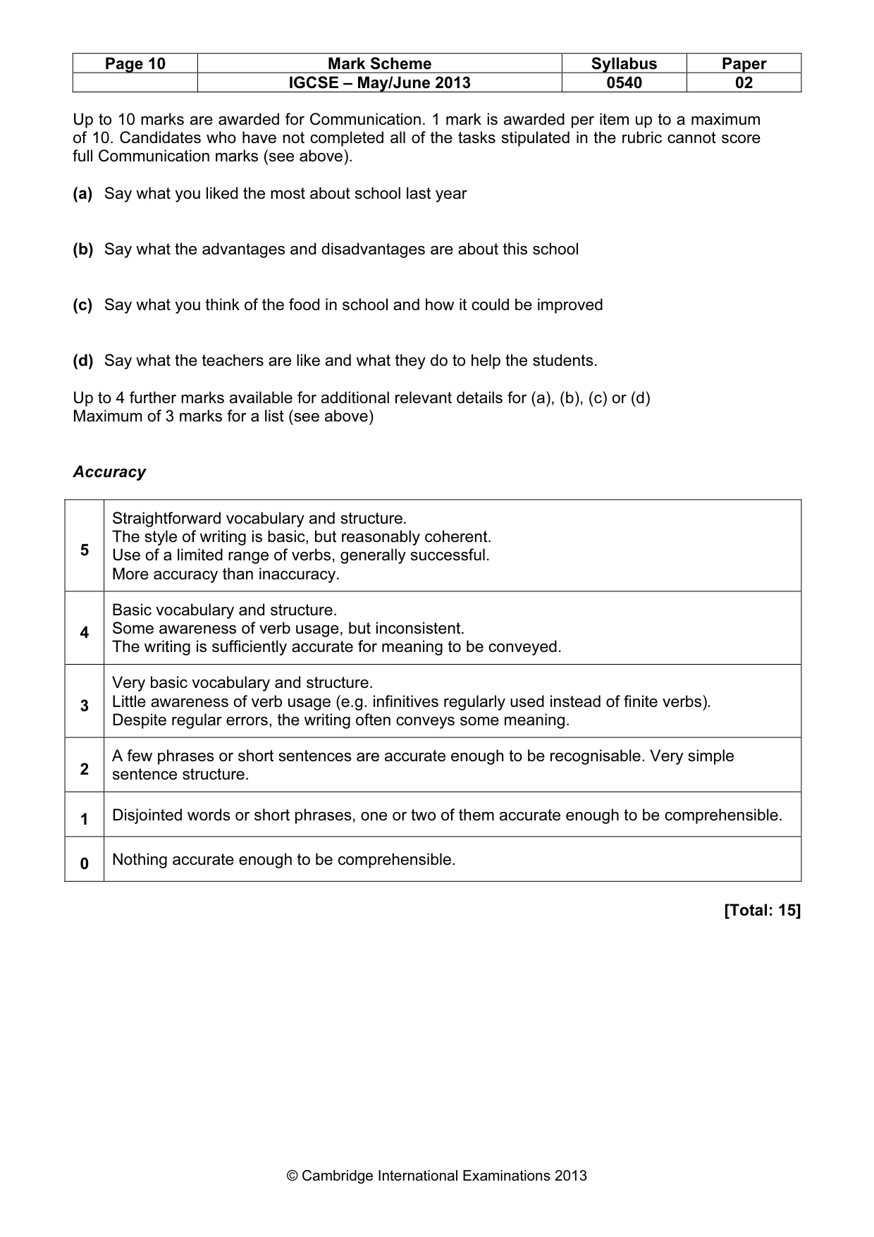 Mark scheme, page 10 of 11