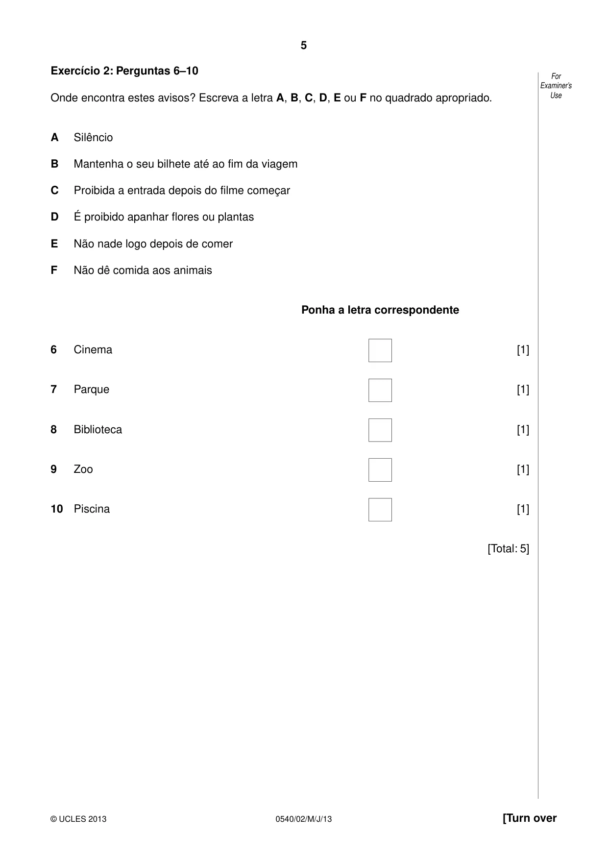 Cambridge IGCSE Portuguese - Foreign Language 0540 2013 May/June Paper 2 · Variant 1 question paper, page 5 of 20
