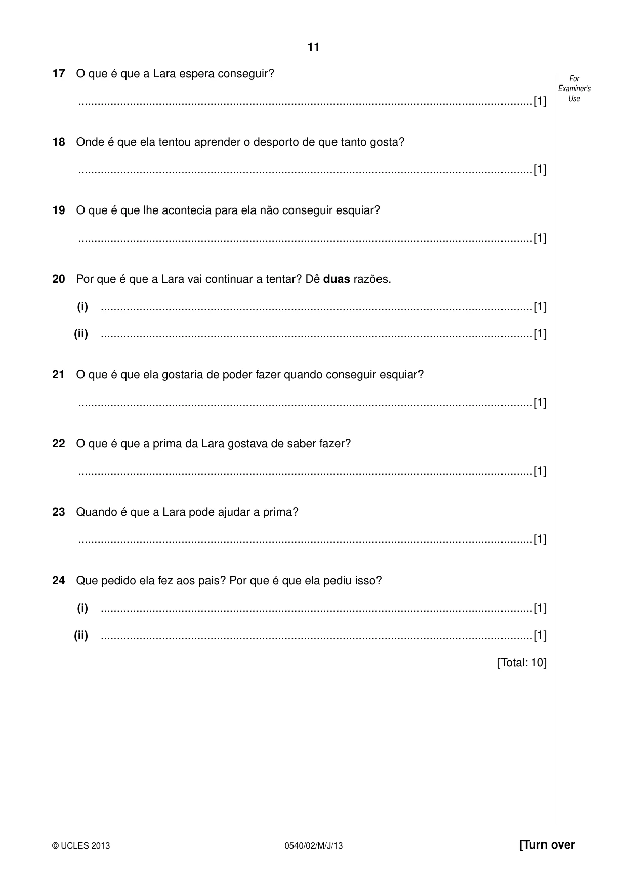 Cambridge IGCSE Portuguese - Foreign Language 0540 2013 May/June Paper 2 · Variant 1 question paper, page 11 of 20