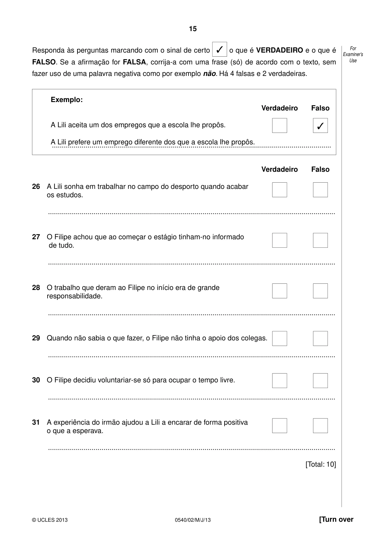 Cambridge IGCSE Portuguese - Foreign Language 0540 2013 May/June Paper 2 · Variant 1 question paper, page 15 of 20