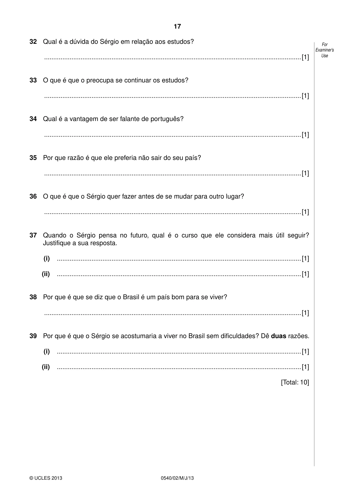Cambridge IGCSE Portuguese - Foreign Language 0540 2013 May/June Paper 2 · Variant 1 question paper, page 17 of 20