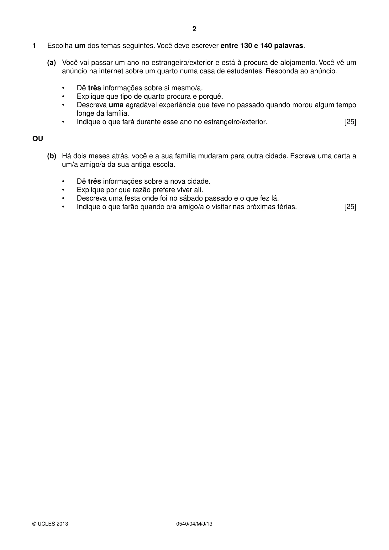 Cambridge IGCSE Portuguese - Foreign Language 0540 2013 May/June Paper 4 · Variant 1 question paper, page 2 of 4