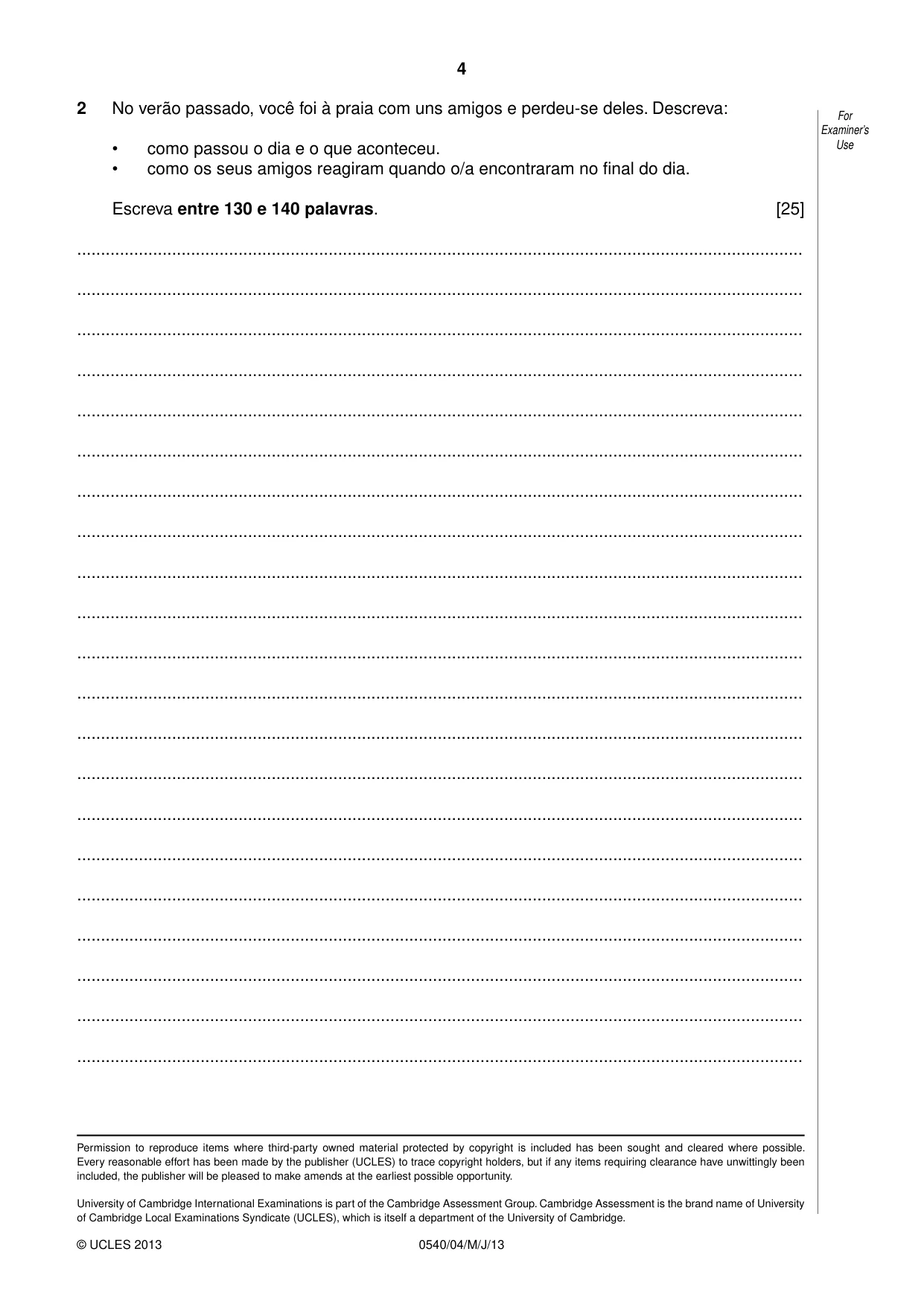 Cambridge IGCSE Portuguese - Foreign Language 0540 2013 May/June Paper 4 · Variant 1 question paper, page 4 of 4