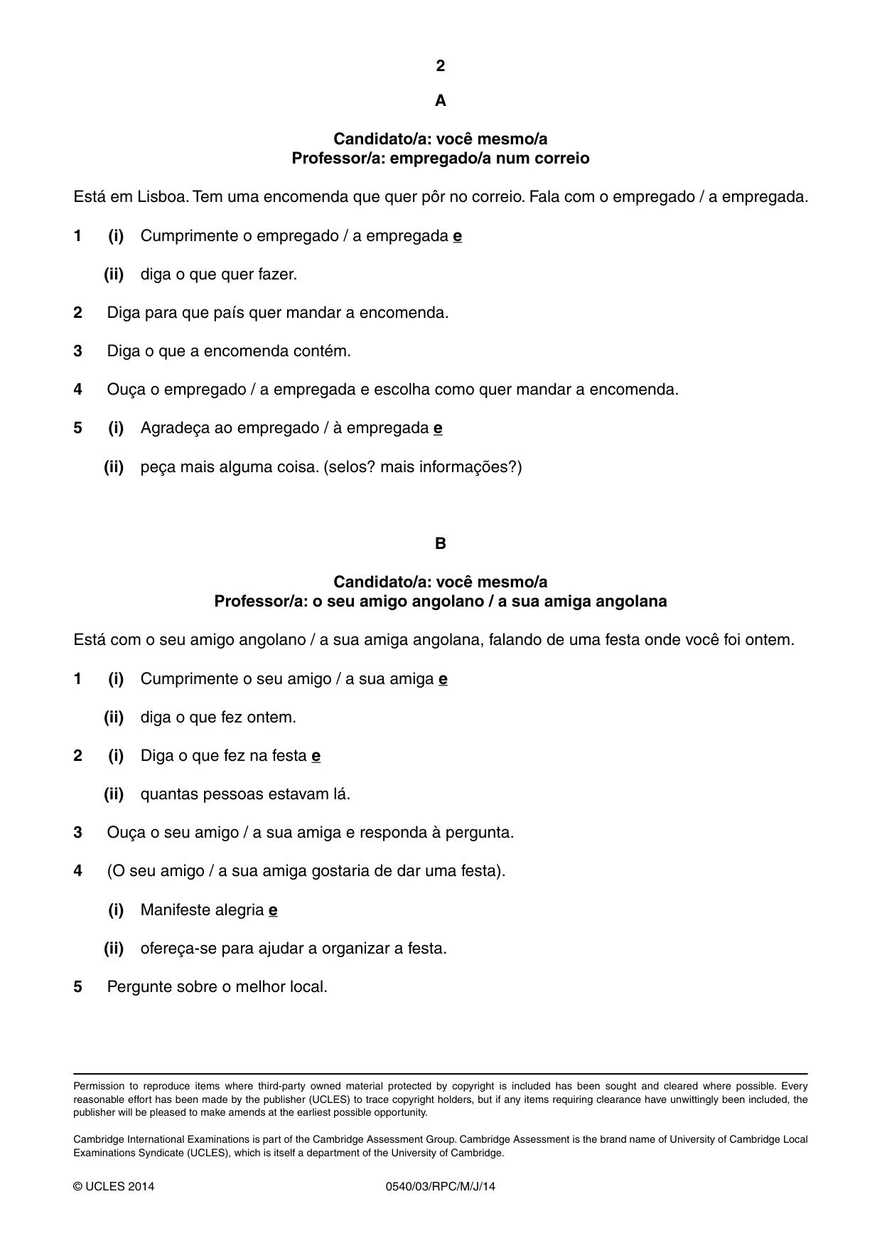 Cambridge IGCSE Portuguese - Foreign Language 0540 2014 May/June Paper 3 · Variant 0 question paper, page 4 of 18