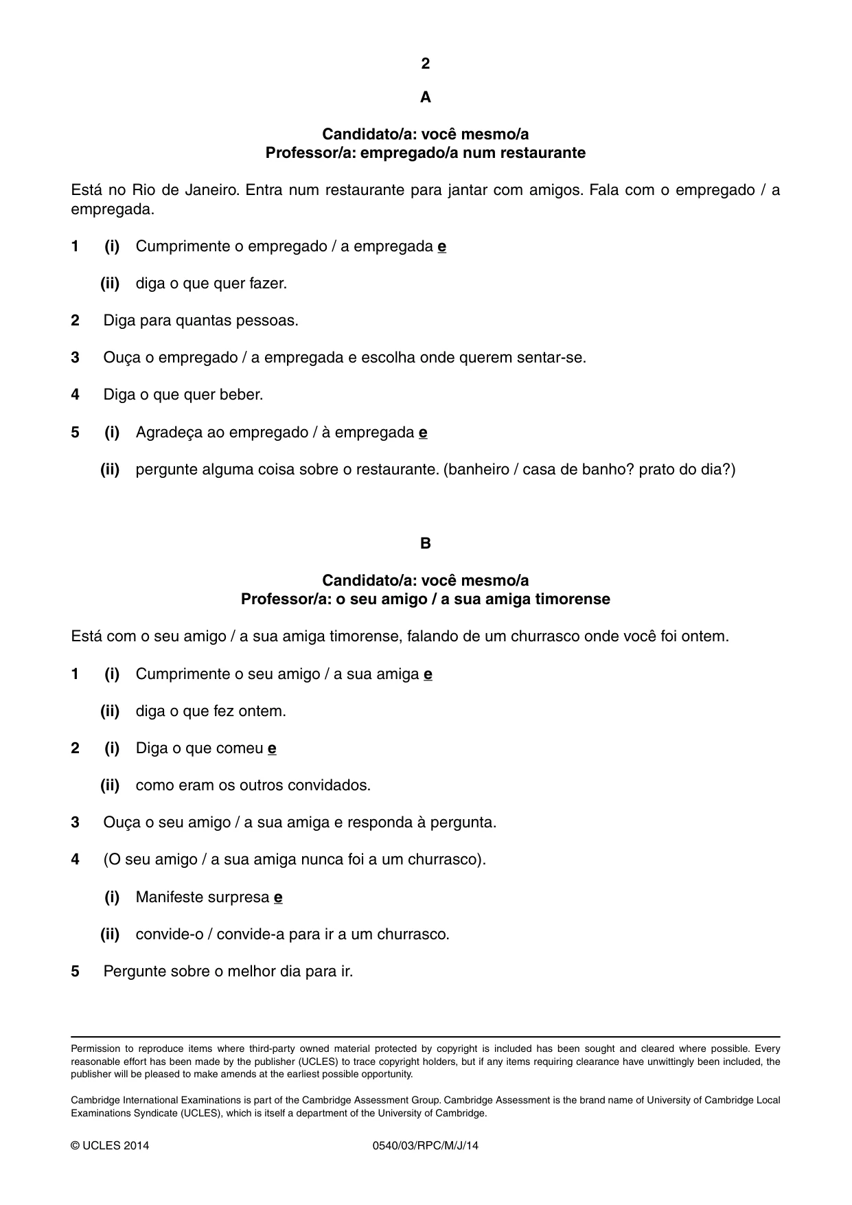 Cambridge IGCSE Portuguese - Foreign Language 0540 2014 May/June Paper 3 · Variant 0 question paper, page 8 of 18