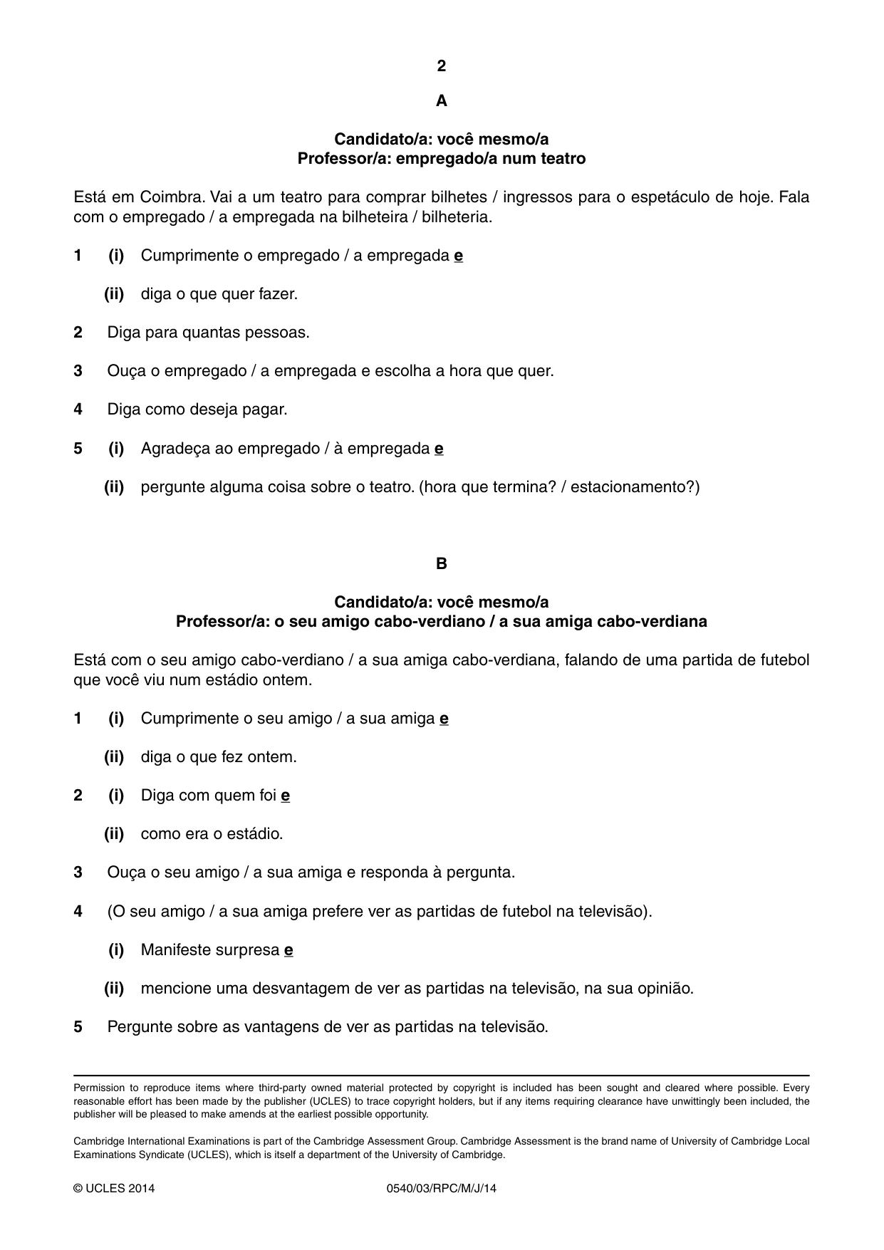 Cambridge IGCSE Portuguese - Foreign Language 0540 2014 May/June Paper 3 · Variant 0 question paper, page 18 of 18