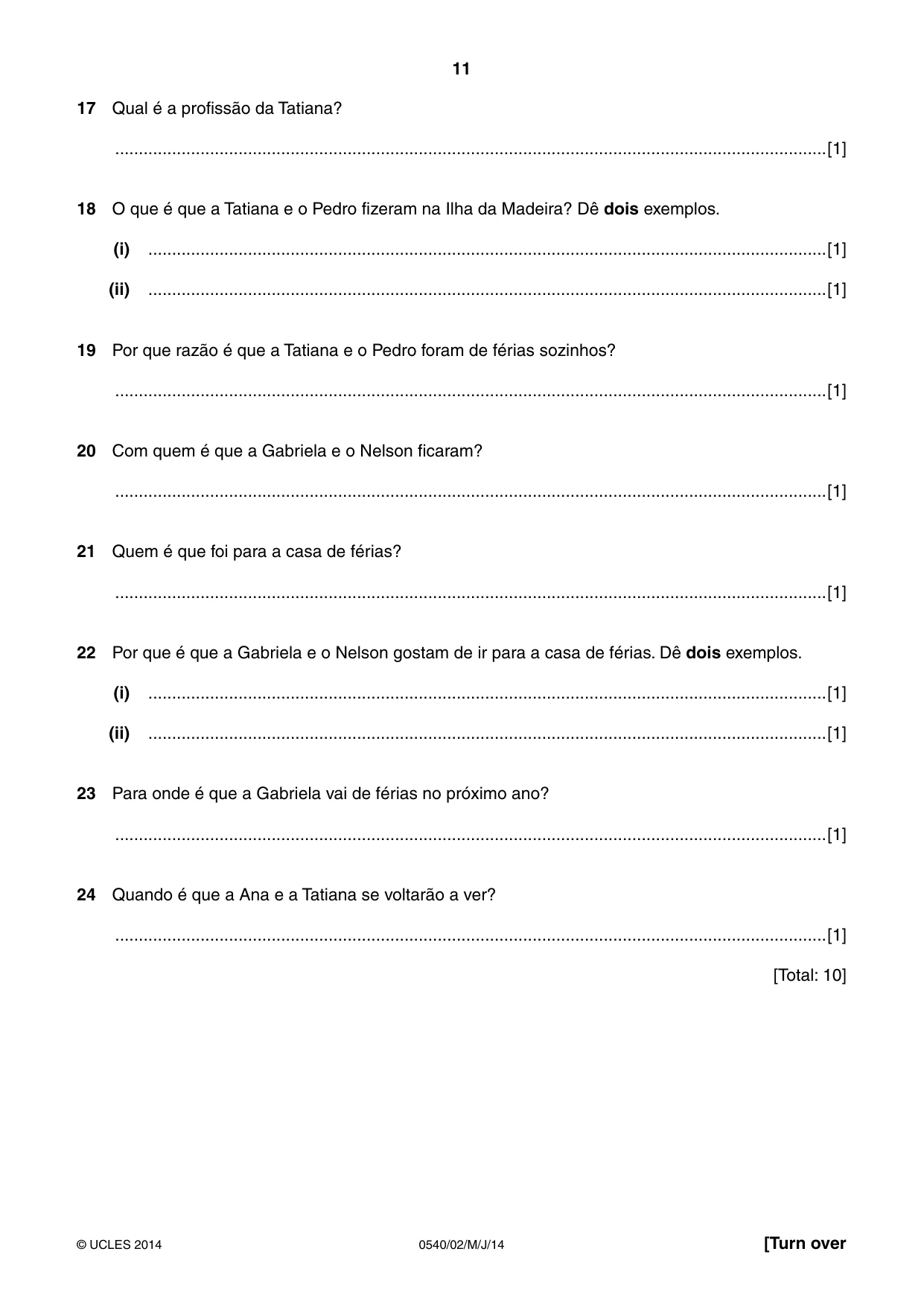 Cambridge IGCSE Portuguese - Foreign Language 0540 2014 May/June Paper 2 · Variant 1 question paper, page 11 of 20