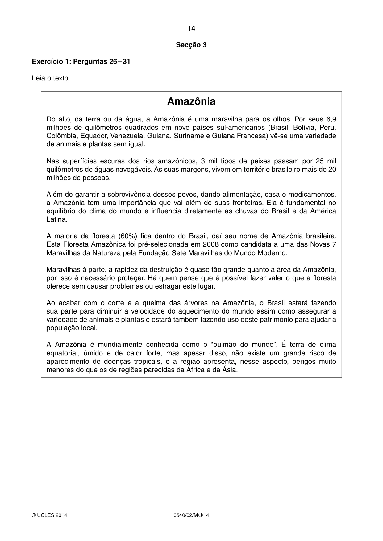 Cambridge IGCSE Portuguese - Foreign Language 0540 2014 May/June Paper 2 · Variant 1 question paper, page 14 of 20