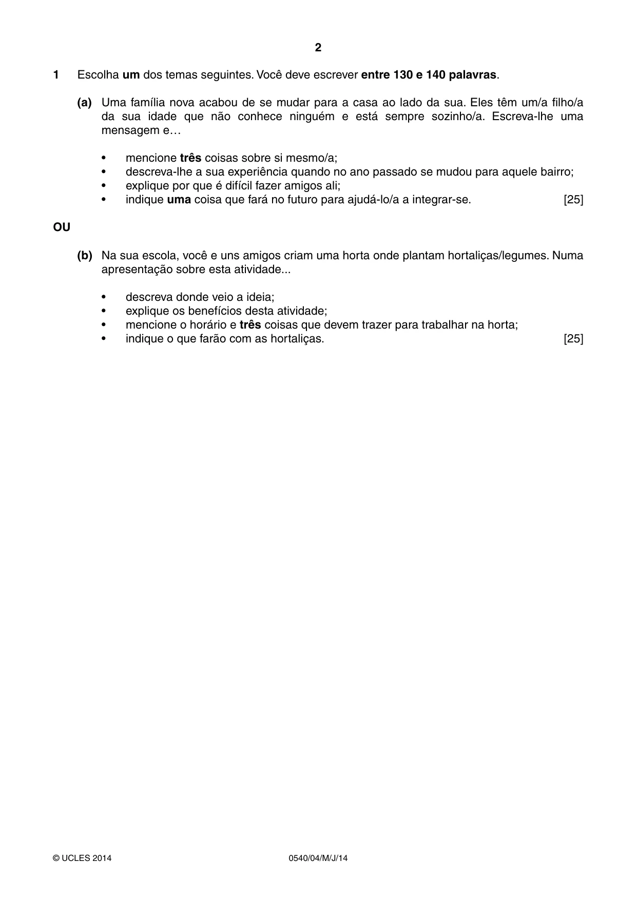 Cambridge IGCSE Portuguese - Foreign Language 0540 2014 May/June Paper 4 · Variant 1 question paper, page 2 of 4