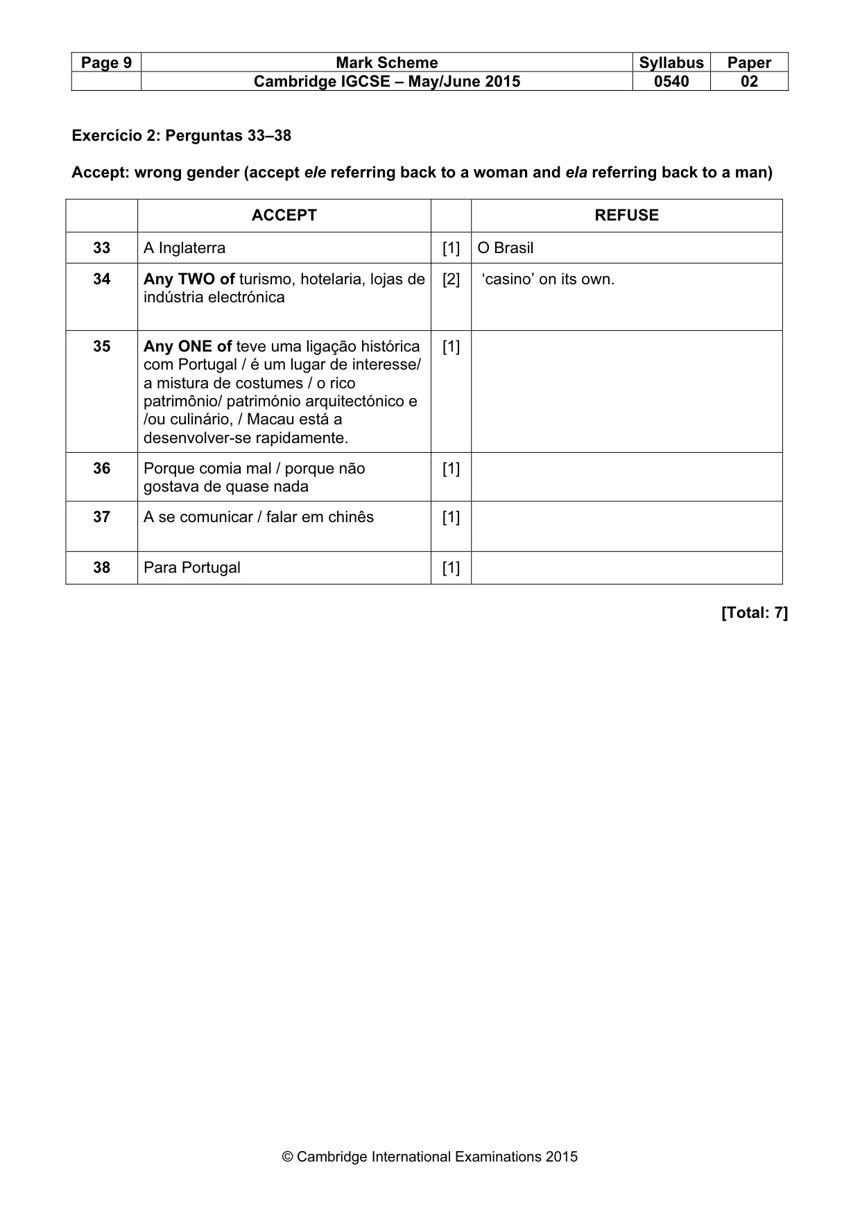 Mark scheme, page 9 of 9