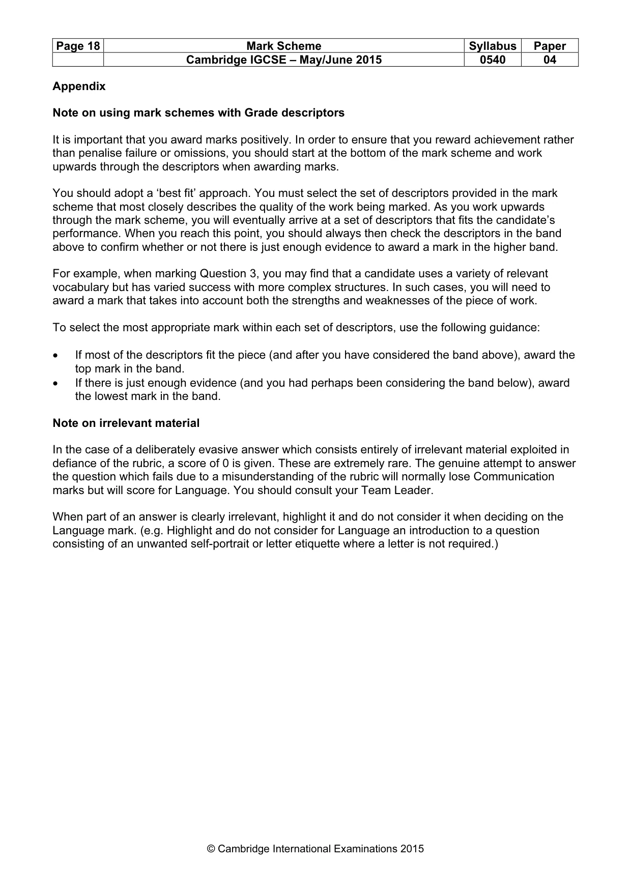 Mark scheme, page 18 of 18