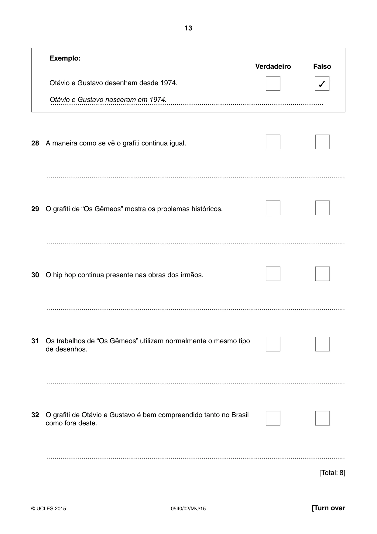 Cambridge IGCSE Portuguese - Foreign Language 0540 2015 May/June Paper 2 · Variant 1 question paper, page 13 of 16