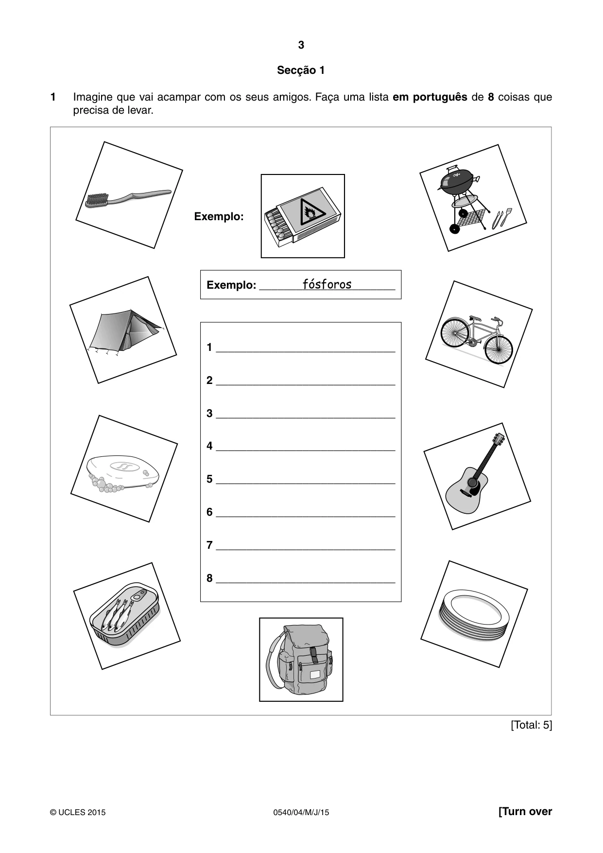 Cambridge IGCSE Portuguese - Foreign Language 0540 2015 May/June Paper 4 · Variant 1 question paper, page 3 of 8