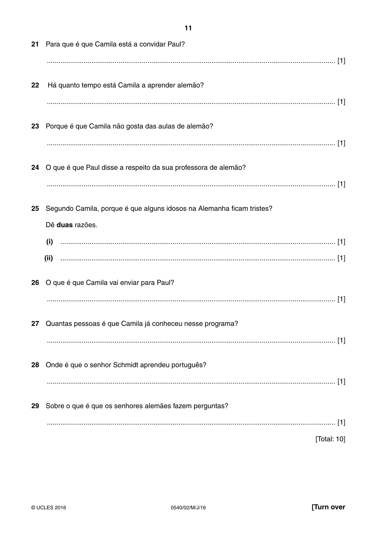 Cambridge IGCSE Portuguese - Foreign Language 0540 2016 May/June Paper 2 · Variant 0 question paper, page 11 of 16