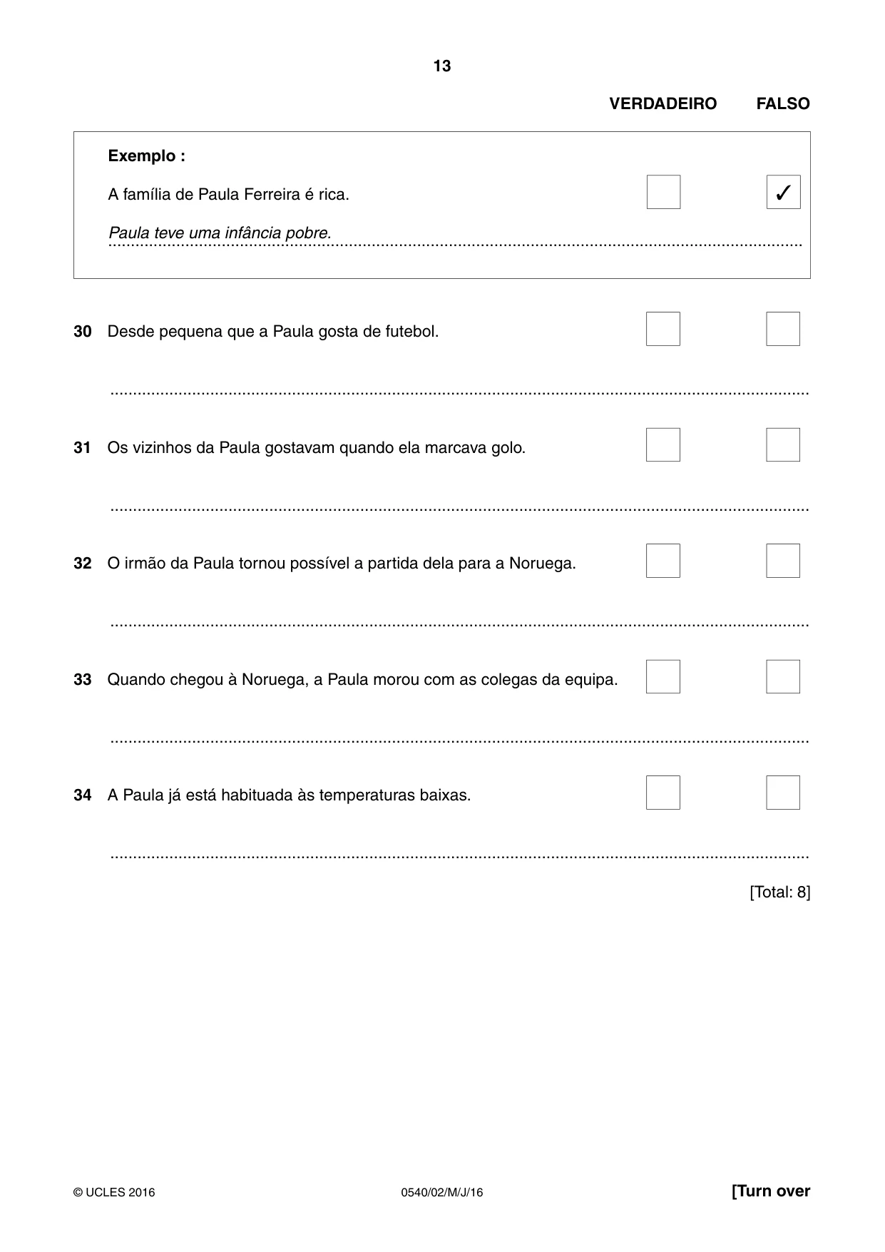 Cambridge IGCSE Portuguese - Foreign Language 0540 2016 May/June Paper 2 · Variant 0 question paper, page 13 of 16