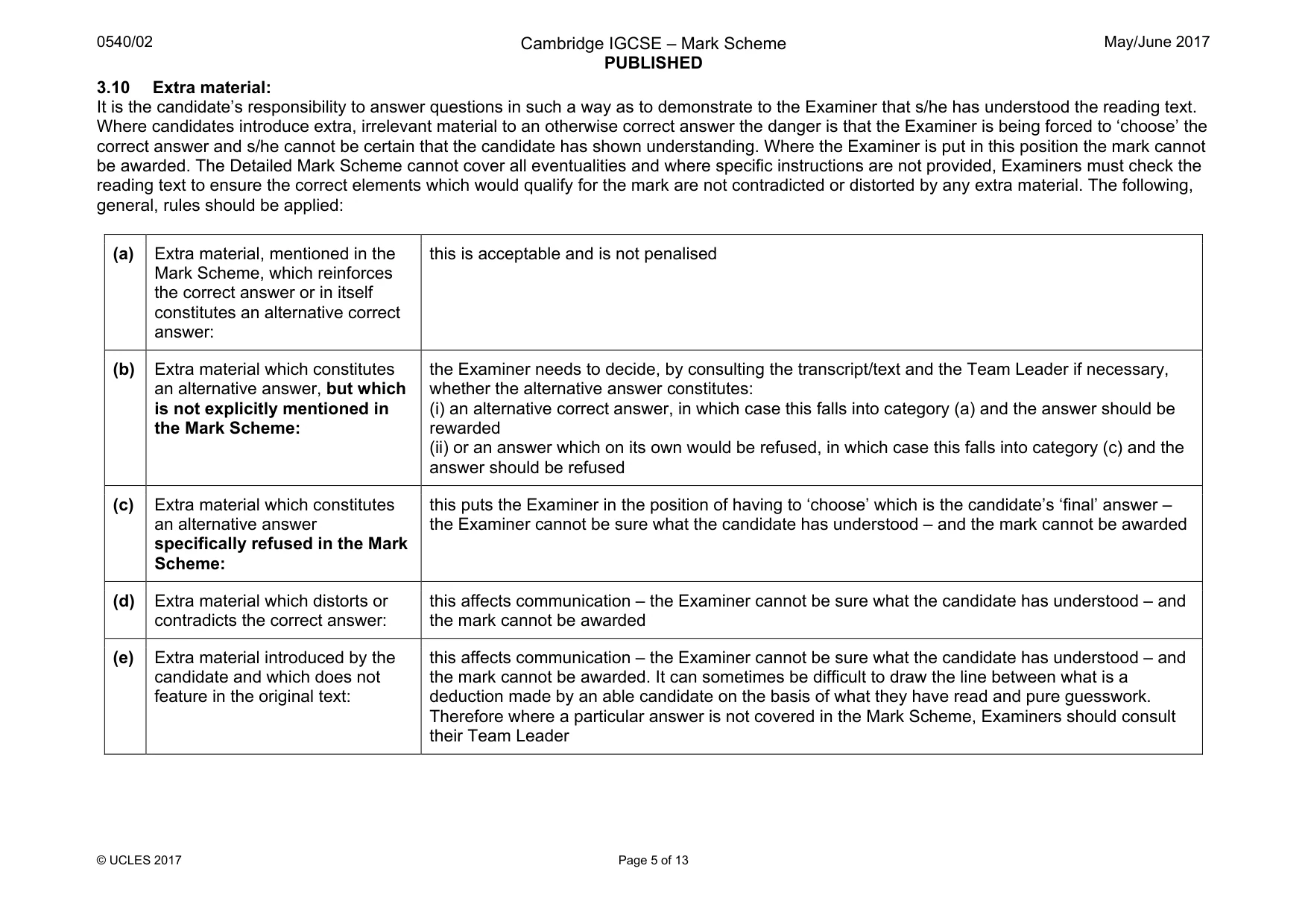 Mark scheme, page 5 of 13