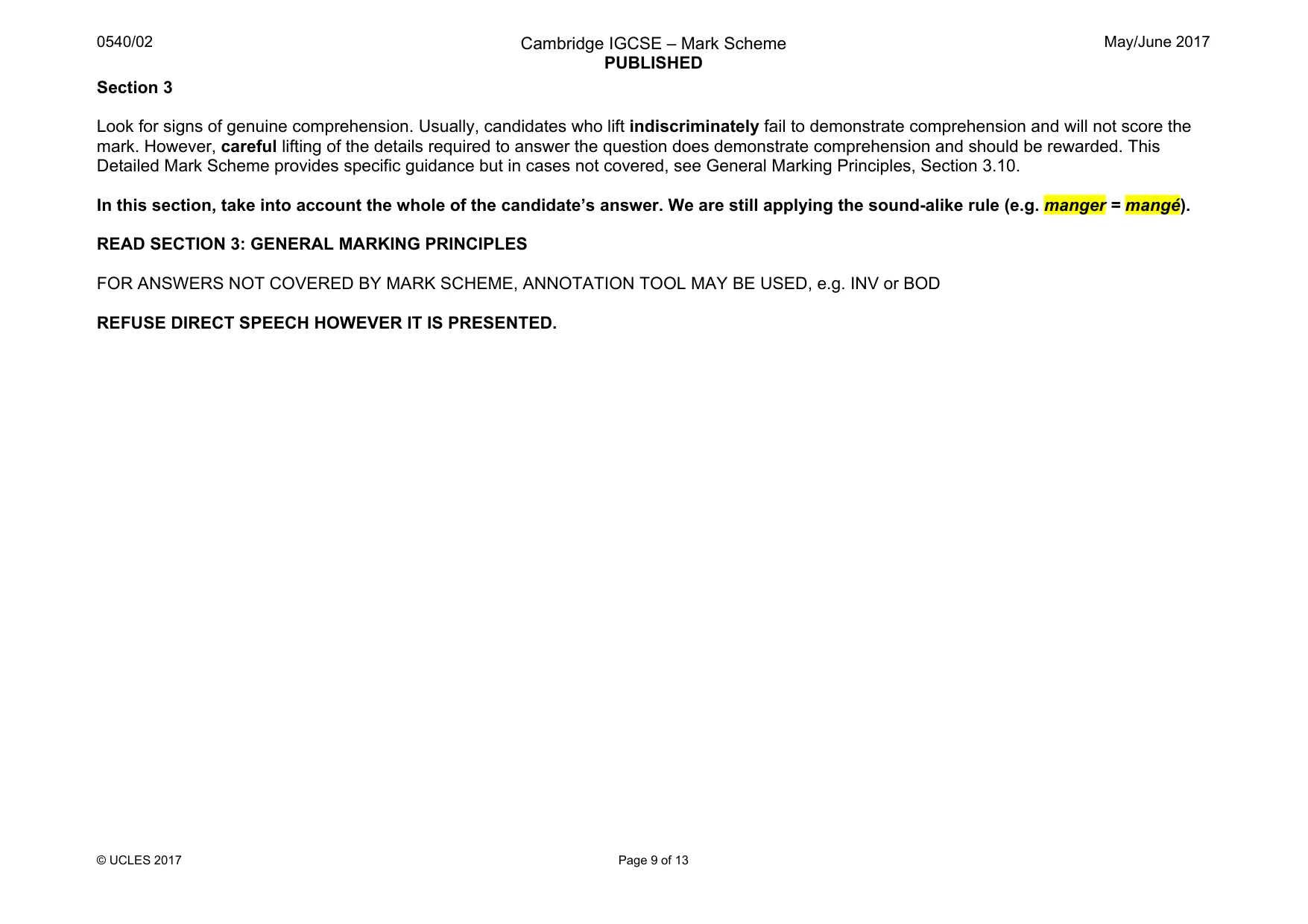 Mark scheme, page 9 of 13