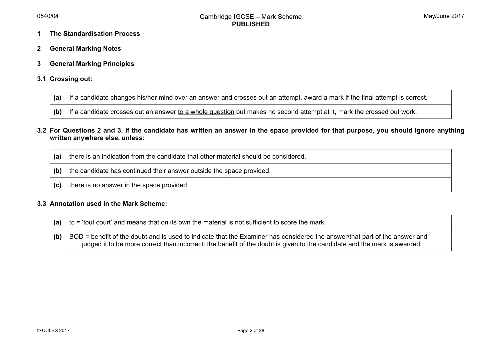 Mark scheme, page 2 of 28