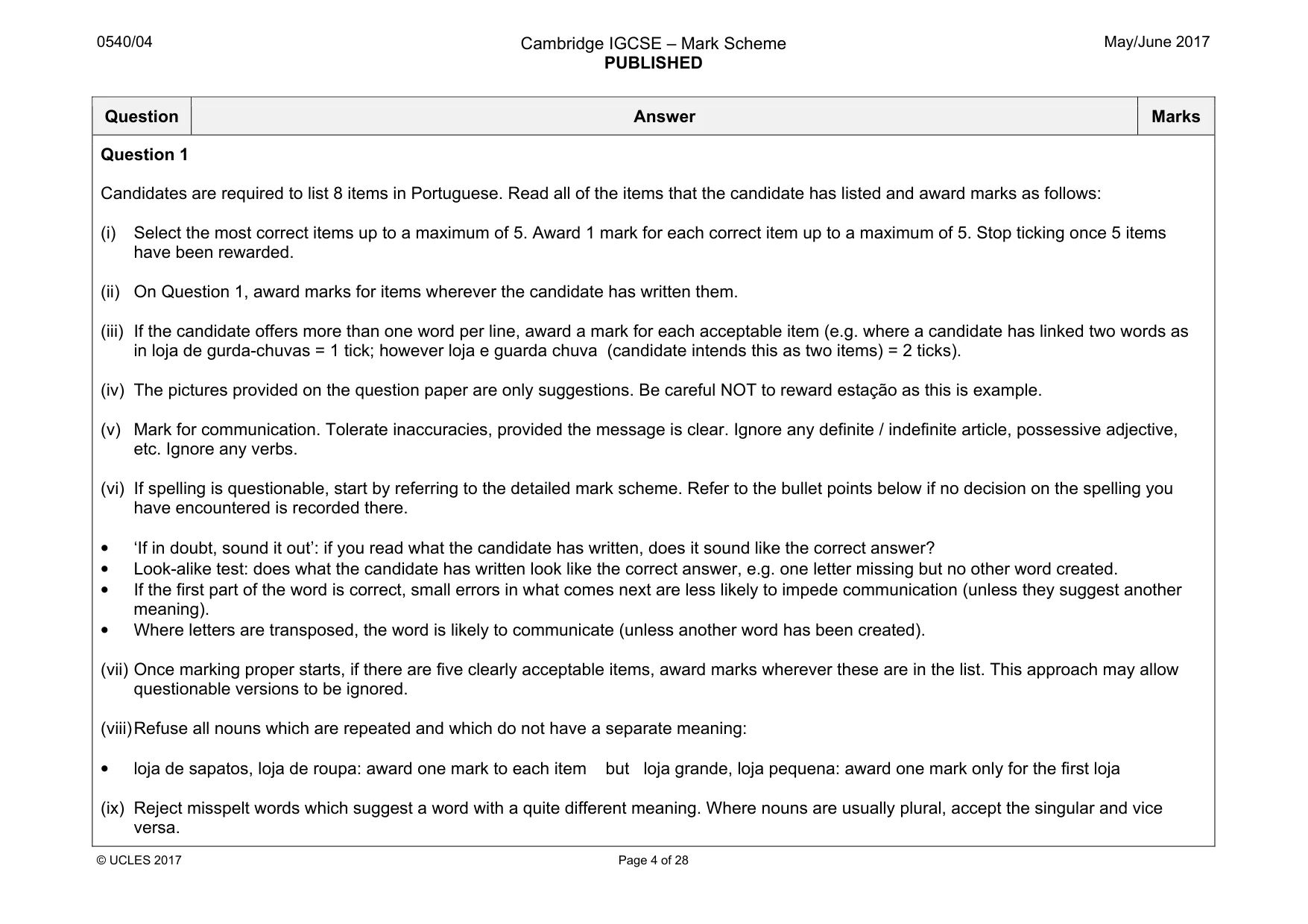 Mark scheme, page 4 of 28