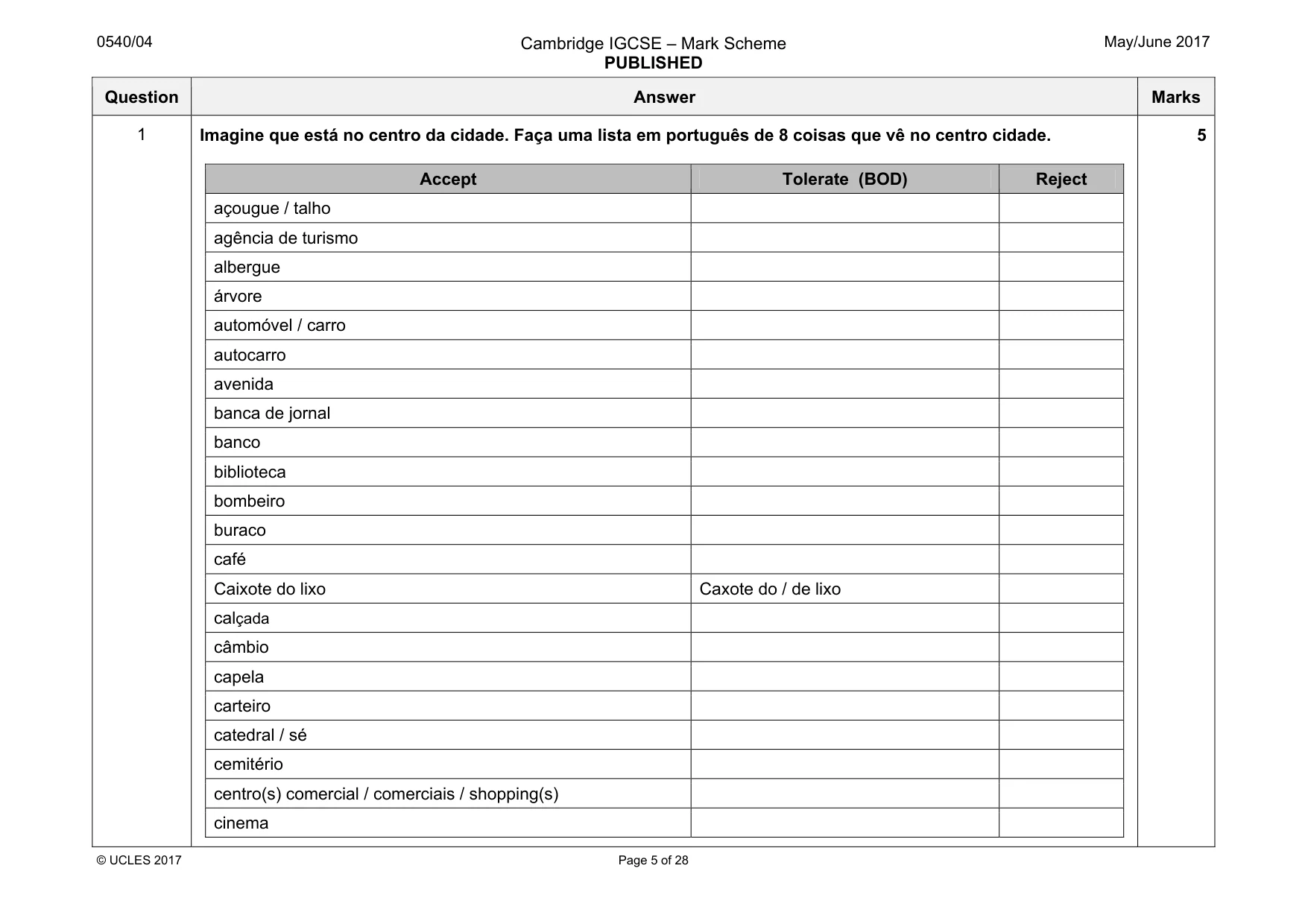Mark scheme, page 5 of 28
