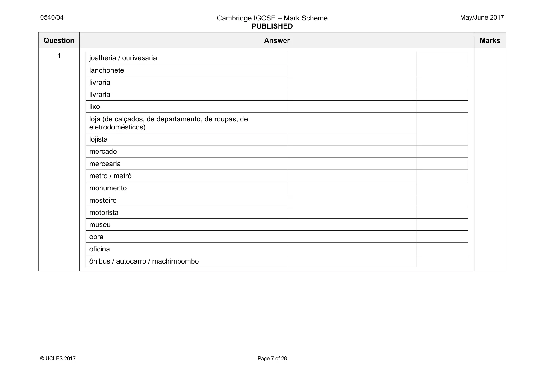 Mark scheme, page 7 of 28