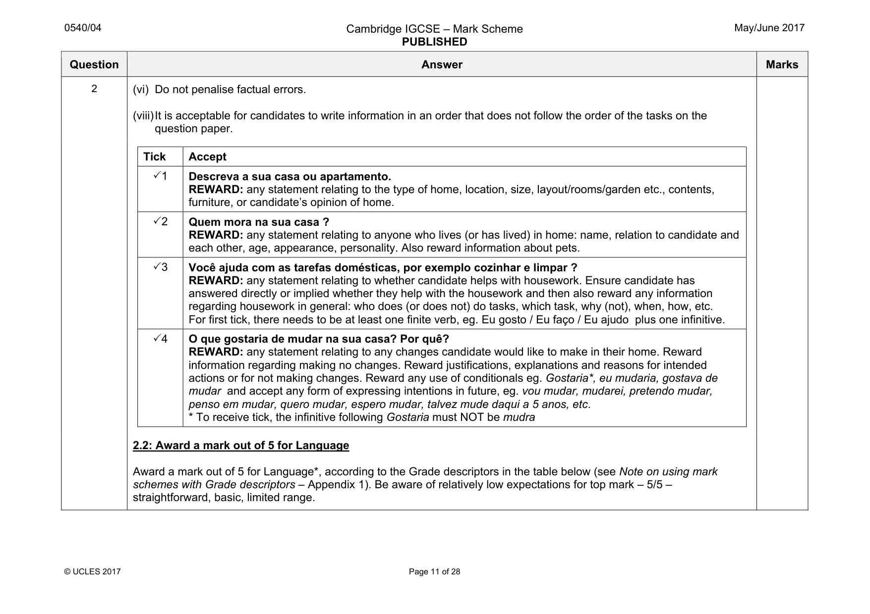 Mark scheme, page 11 of 28