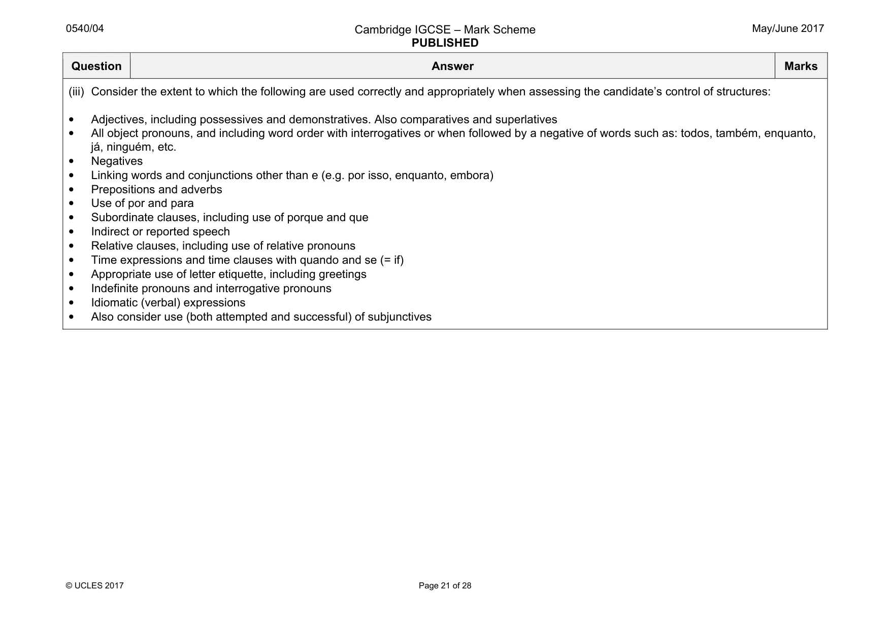 Mark scheme, page 21 of 28