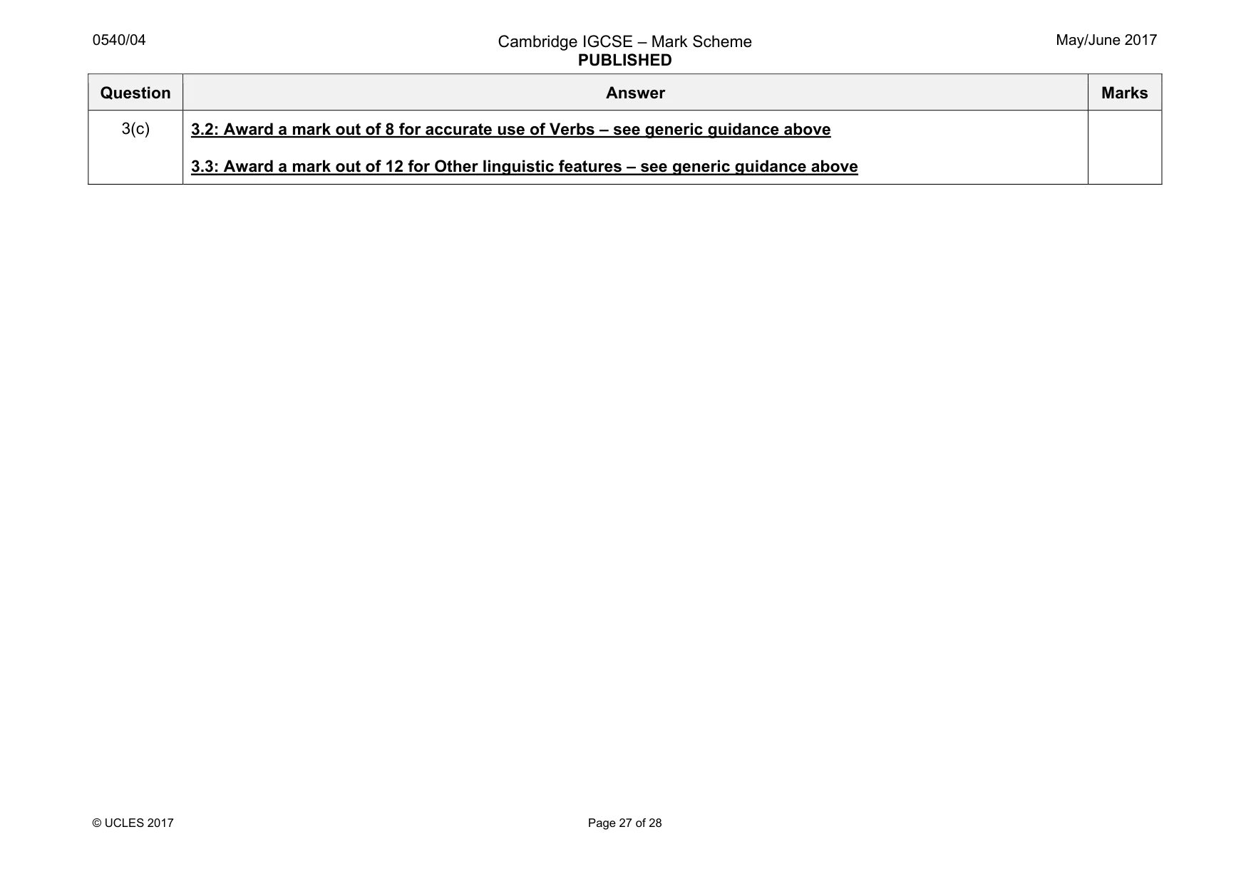 Mark scheme, page 27 of 28