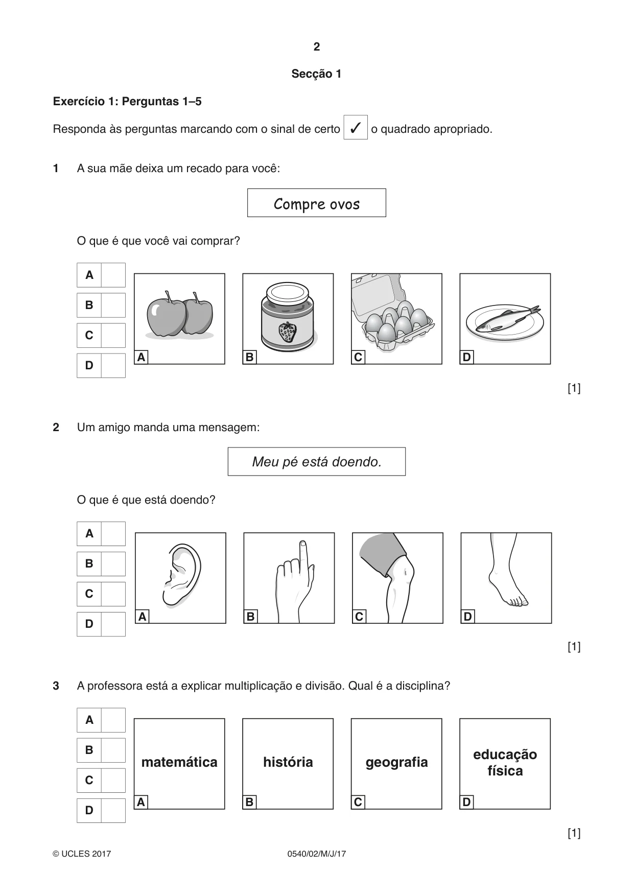 Cambridge IGCSE Portuguese - Foreign Language 0540 2017 May/June Paper 2 · Variant 1 question paper, page 2 of 16