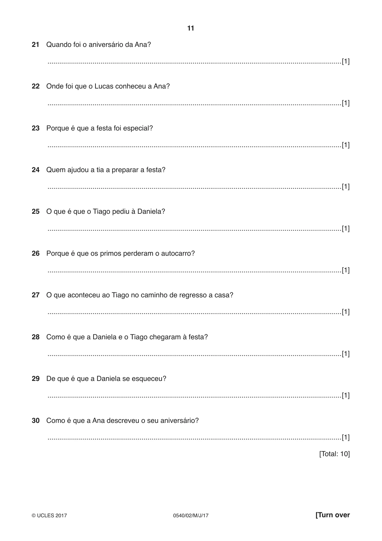 Cambridge IGCSE Portuguese - Foreign Language 0540 2017 May/June Paper 2 · Variant 1 question paper, page 11 of 16