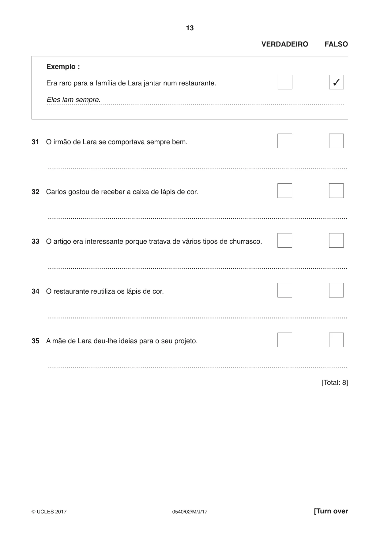 Cambridge IGCSE Portuguese - Foreign Language 0540 2017 May/June Paper 2 · Variant 1 question paper, page 13 of 16