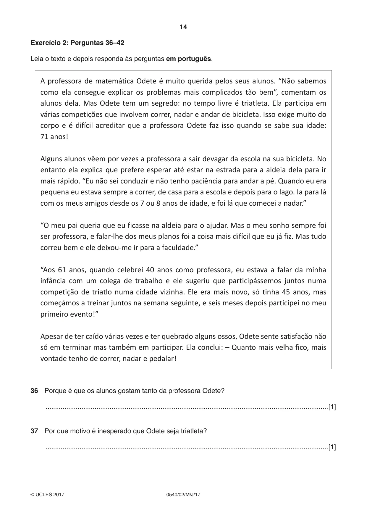 Cambridge IGCSE Portuguese - Foreign Language 0540 2017 May/June Paper 2 · Variant 1 question paper, page 14 of 16