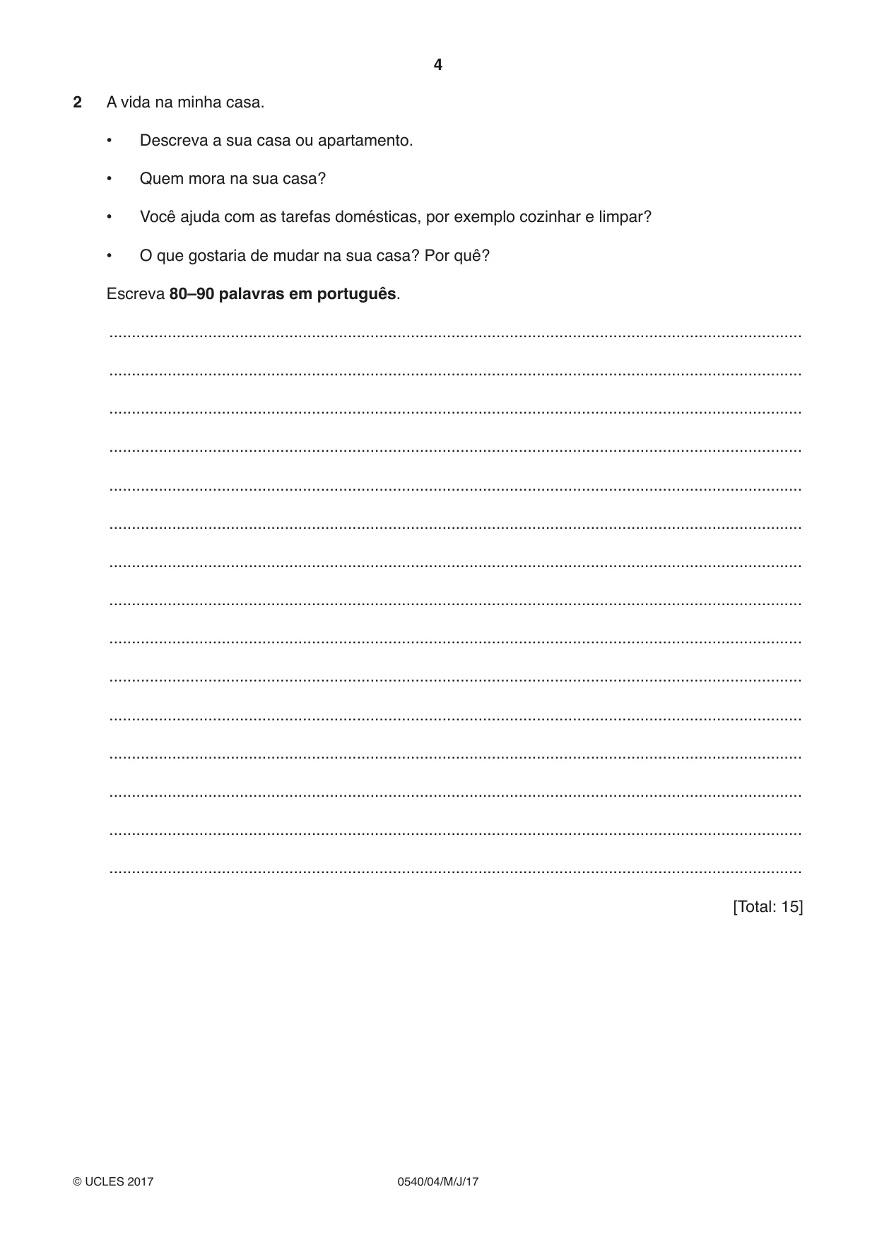 Cambridge IGCSE Portuguese - Foreign Language 0540 2017 May/June Paper 4 · Variant 1 question paper, page 4 of 8
