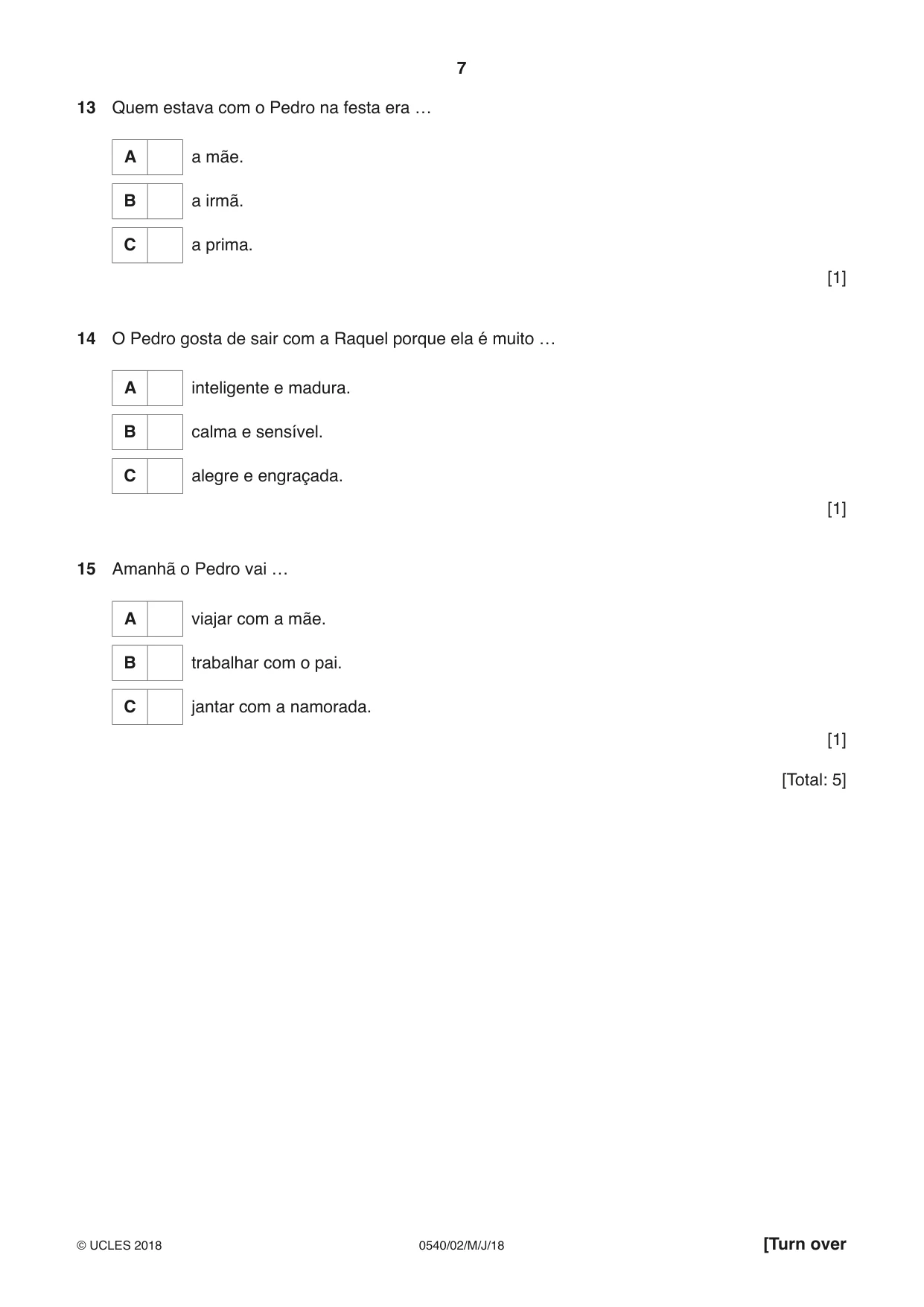 Cambridge IGCSE Portuguese - Foreign Language 0540 2018 May/June Paper 2 · Variant 0 question paper, page 7 of 16