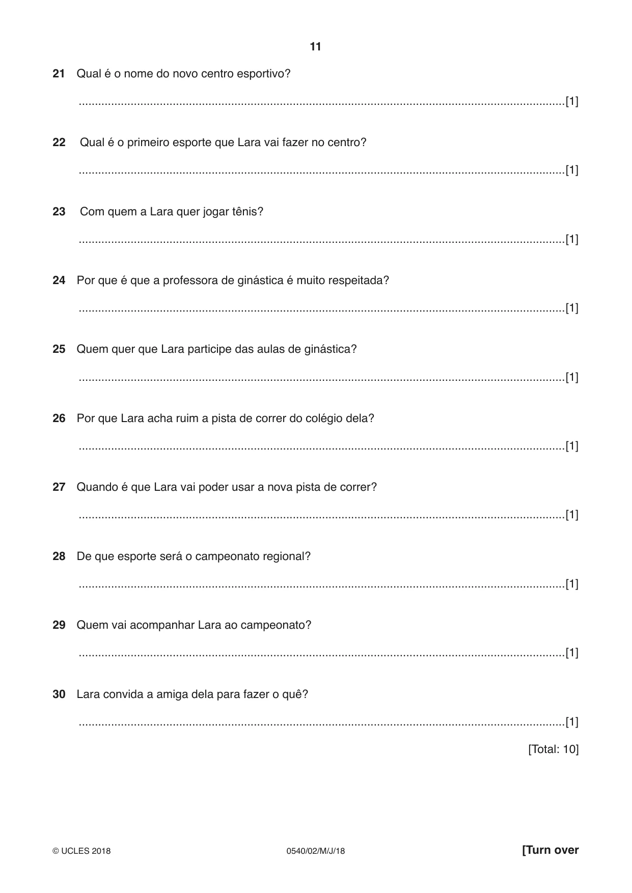 Cambridge IGCSE Portuguese - Foreign Language 0540 2018 May/June Paper 2 · Variant 0 question paper, page 11 of 16