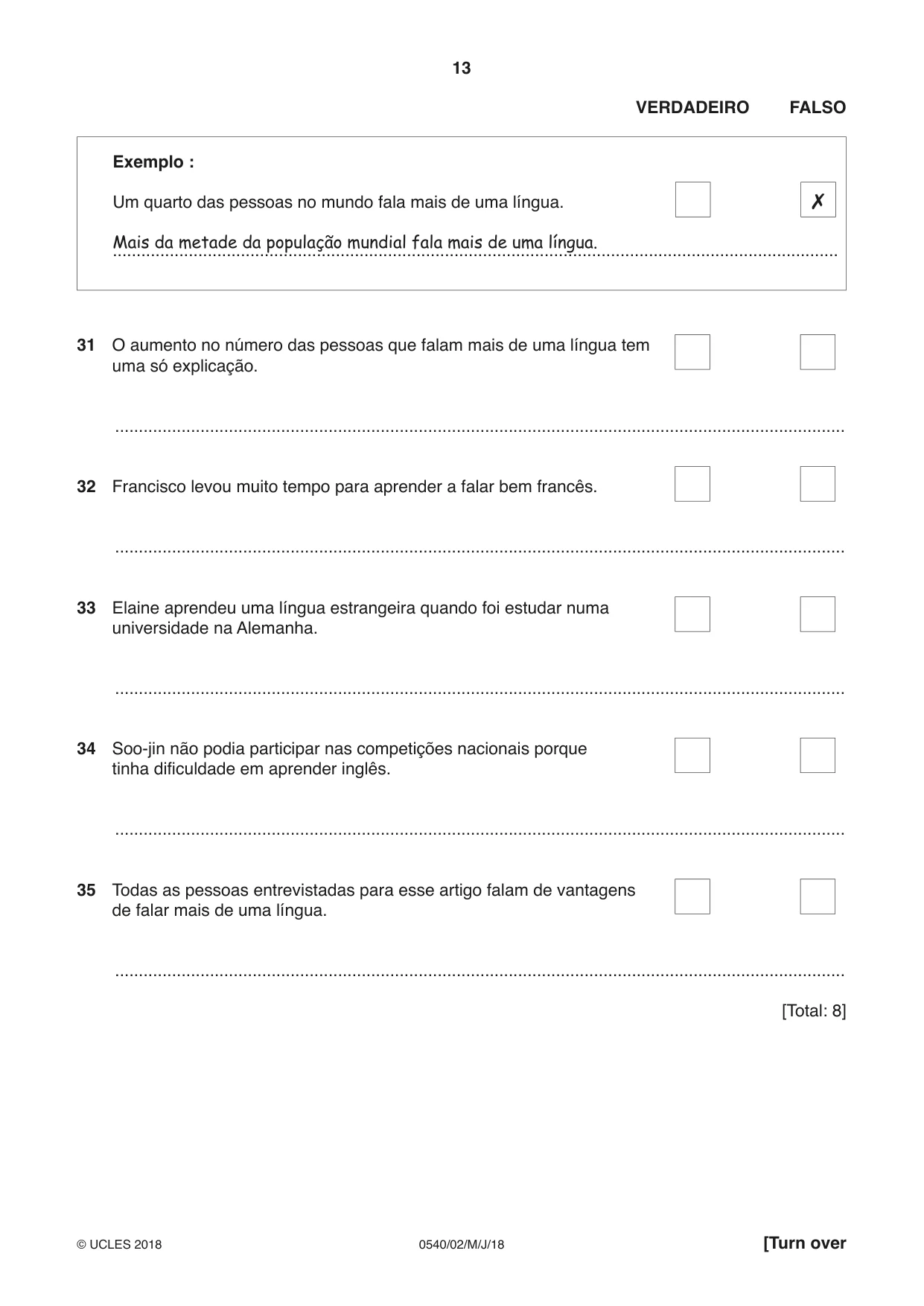 Cambridge IGCSE Portuguese - Foreign Language 0540 2018 May/June Paper 2 · Variant 0 question paper, page 13 of 16