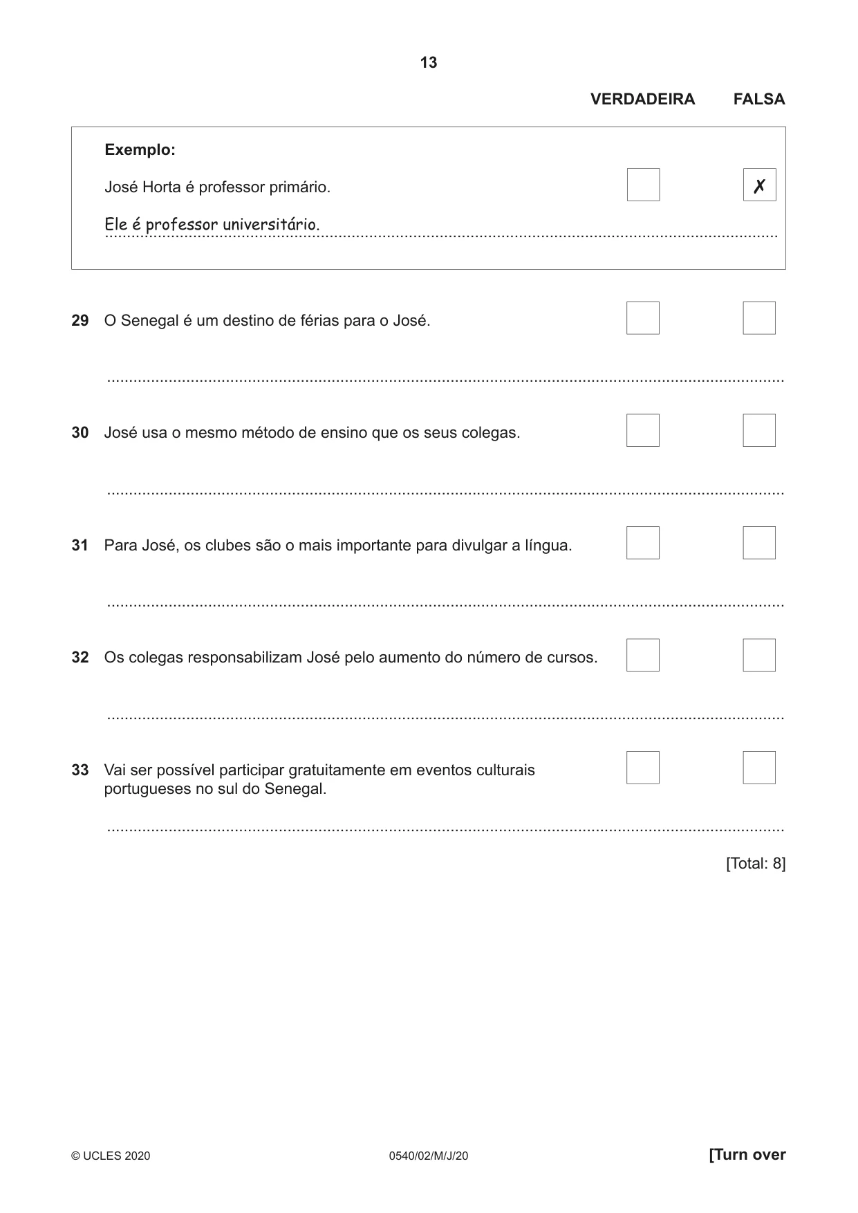 Cambridge IGCSE Portuguese - Foreign Language 0540 2020 May/June Paper 2 · Variant 0 question paper, page 13 of 16