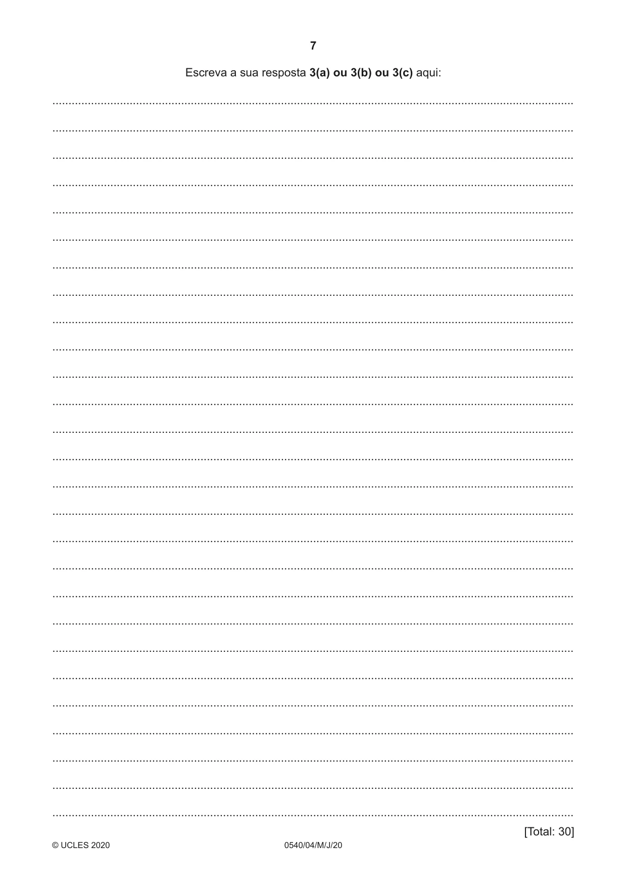 Cambridge IGCSE Portuguese - Foreign Language 0540 2020 May/June Paper 4 · Variant 0 question paper, page 7 of 8