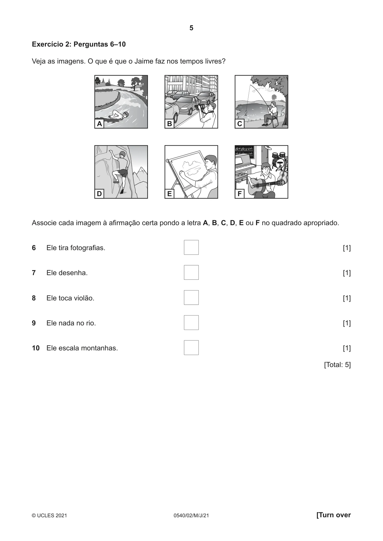Cambridge IGCSE Portuguese - Foreign Language 0540 2021 May/June Paper 2 · Variant 0 question paper, page 5 of 16