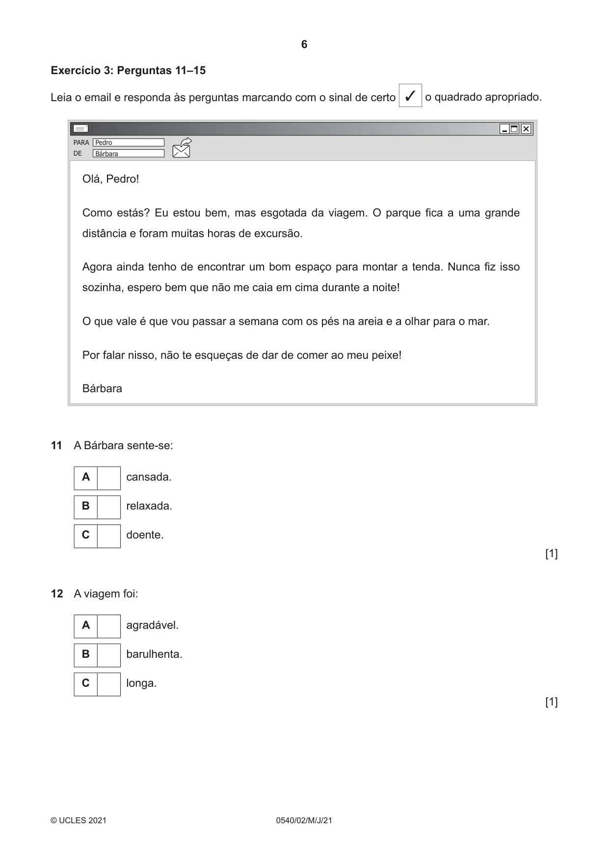 Cambridge IGCSE Portuguese - Foreign Language 0540 2021 May/June Paper 2 · Variant 0 question paper, page 6 of 16