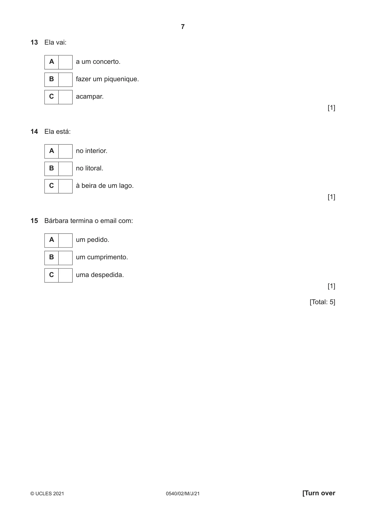 Cambridge IGCSE Portuguese - Foreign Language 0540 2021 May/June Paper 2 · Variant 0 question paper, page 7 of 16