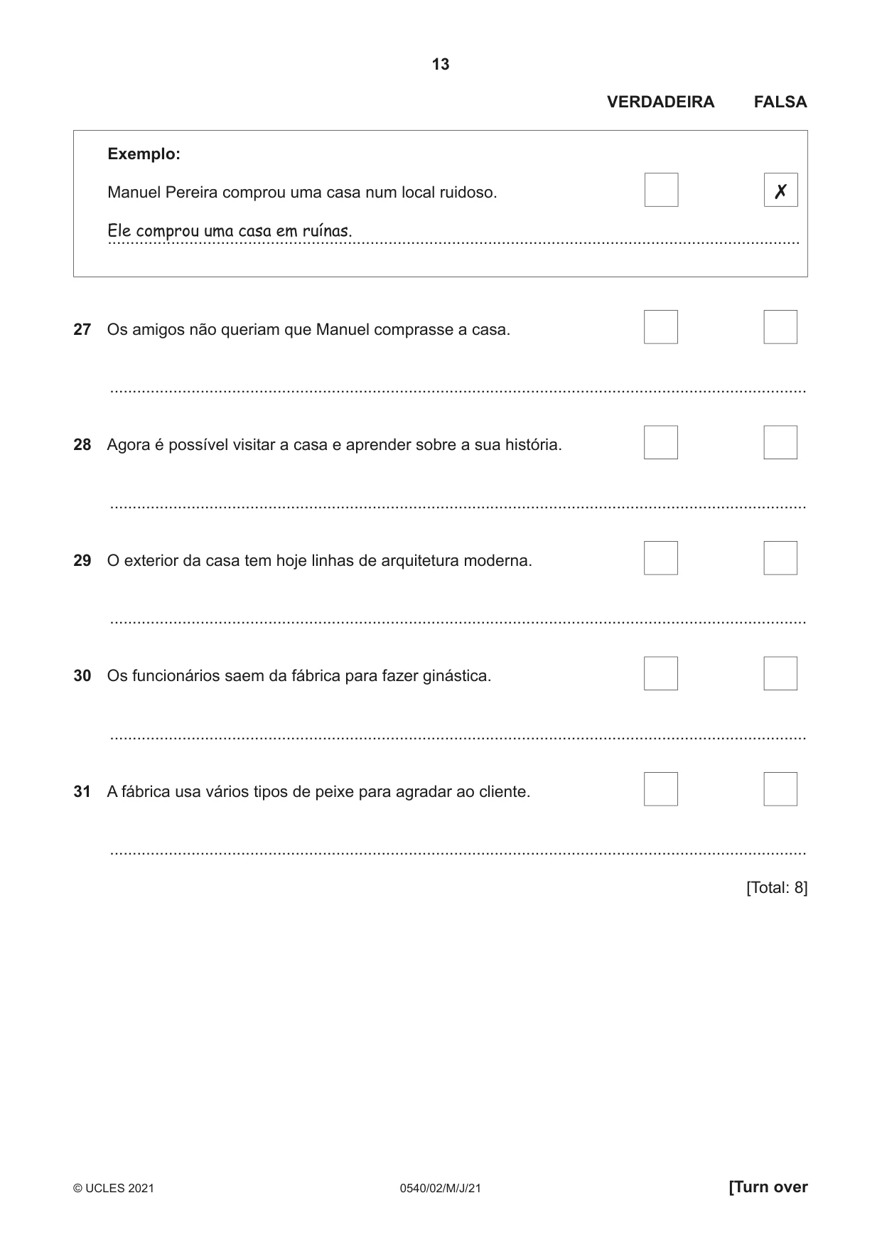 Cambridge IGCSE Portuguese - Foreign Language 0540 2021 May/June Paper 2 · Variant 0 question paper, page 13 of 16