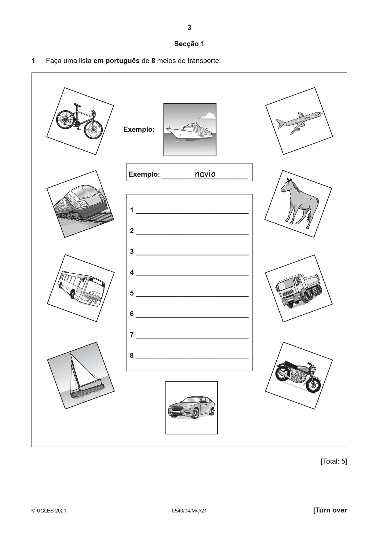 Cambridge IGCSE Portuguese - Foreign Language 0540 2021 May/June Paper 4 · Variant 0 question paper, page 3 of 8