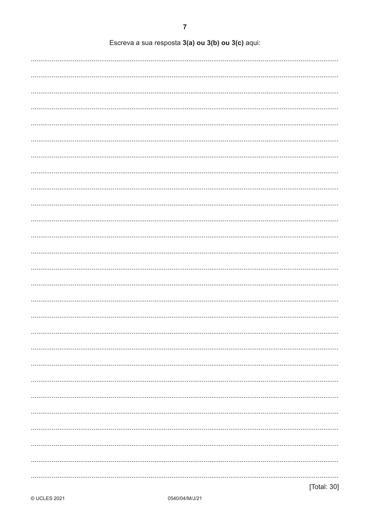 Cambridge IGCSE Portuguese - Foreign Language 0540 2021 May/June Paper 4 · Variant 0 question paper, page 7 of 8