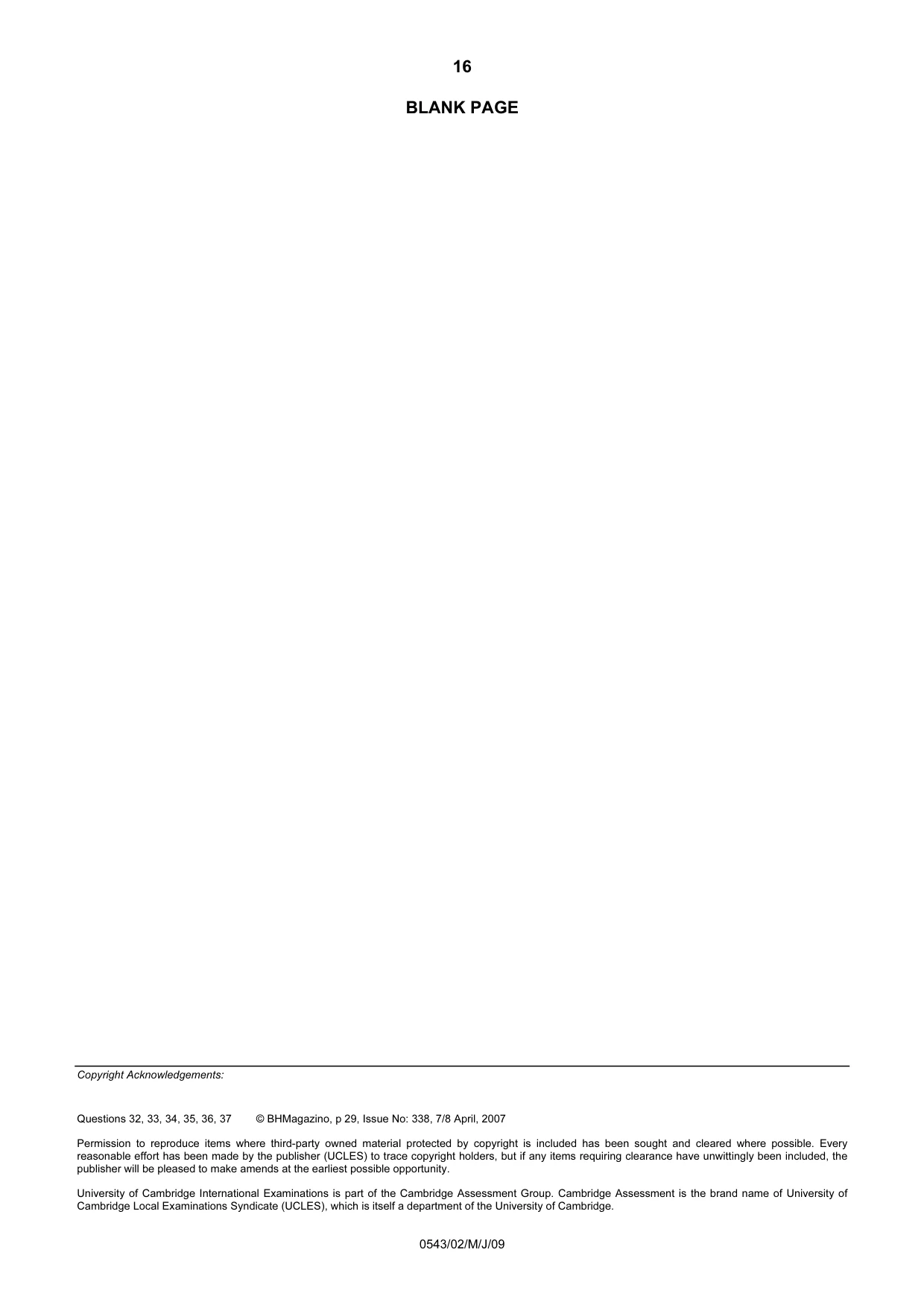 Cambridge IGCSE Greek - Foreign Language 0543 2009 May/June Paper 2 · Variant 1 question paper, page 16 of 16